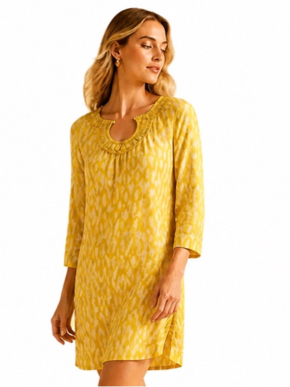 BODEN Dress Yellow Cover Up Tunic Beaded Scoop Lightweight Cotton 10